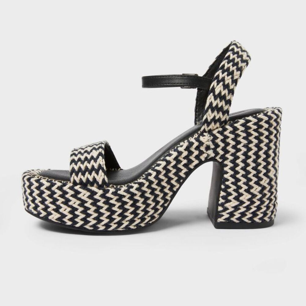 Women's Madeline Woven Platform Sandal Heels with Memory Foam Insole - Black 7 - Picture 2 of 4